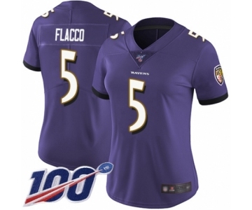 Women's Baltimore Ravens #5 Joe Flacco Purple Team Color Vapor Untouchable Limited Player 100th Season Football Jersey