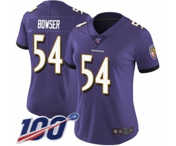 Women's Baltimore Ravens #54 Tyus Bowser Purple Team Color Vapor Untouchable Limited Player 100th Season Football Jersey