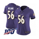 Women's Baltimore Ravens #56 Tim Williams Purple Team Color Vapor Untouchable Limited Player 100th Season Football Jersey