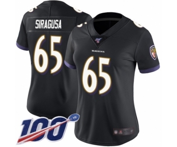 Women's Baltimore Ravens #65 Nico Siragusa Black Alternate Vapor Untouchable Limited Player 100th Season Football Jersey