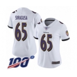 Women's Baltimore Ravens #65 Nico Siragusa White Vapor Untouchable Limited Player 100th Season Football Jersey