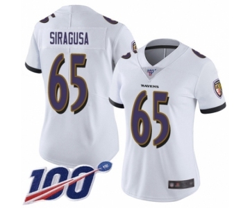 Women's Baltimore Ravens #65 Nico Siragusa White Vapor Untouchable Limited Player 100th Season Football Jersey