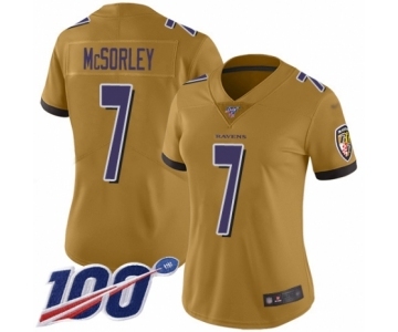 Women's Baltimore Ravens #7 Trace McSorley Limited Gold Inverted Legend 100th Season Football Jersey