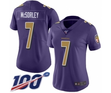 Women's Baltimore Ravens #7 Trace McSorley Limited Purple Rush Vapor Untouchable 100th Season Football Jersey