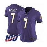 Women's Baltimore Ravens #7 Trace McSorley Purple Team Color Vapor Untouchable Limited Player 100th Season Football Jersey