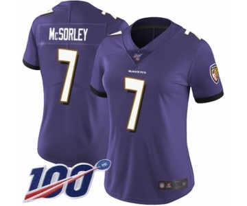 Women's Baltimore Ravens #7 Trace McSorley Purple Team Color Vapor Untouchable Limited Player 100th Season Football Jersey