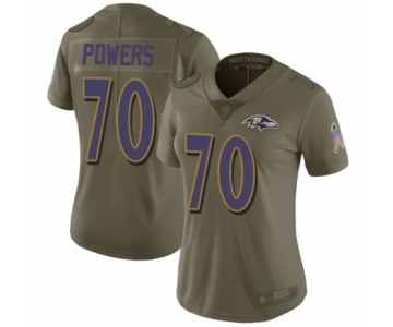 Women's Baltimore Ravens #70 Ben Powers Limited Olive 2017 Salute to Service Football Jersey