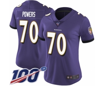 Women's Baltimore Ravens #70 Ben Powers Purple Team Color Vapor Untouchable Limited Player 100th Season Football Jersey