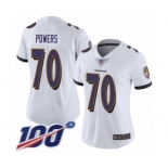 Women's Baltimore Ravens #70 Ben Powers White Vapor Untouchable Limited Player 100th Season Football Jersey