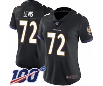 Women's Baltimore Ravens #72 Alex Lewis Black Alternate Vapor Untouchable Limited Player 100th Season Football Jersey