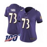 Women's Baltimore Ravens #73 Marshal Yanda Purple Team Color Vapor Untouchable Limited Player 100th Season Football Jersey