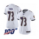 Women's Baltimore Ravens #73 Marshal Yanda White Vapor Untouchable Limited Player 100th Season Football Jersey