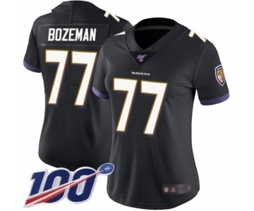 Women's Baltimore Ravens #77 Bradley Bozeman Black Alternate Vapor Untouchable Limited Player 100th Season Football Jersey