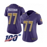 Women's Baltimore Ravens #77 Bradley Bozeman Limited Purple Rush Vapor Untouchable 100th Season Football Jersey