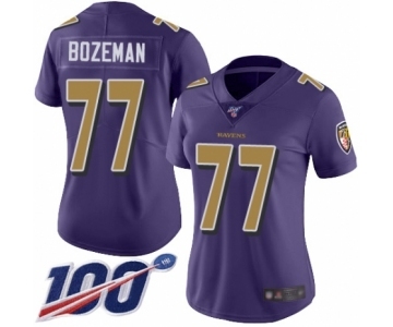 Women's Baltimore Ravens #77 Bradley Bozeman Limited Purple Rush Vapor Untouchable 100th Season Football Jersey