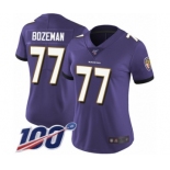 Women's Baltimore Ravens #77 Bradley Bozeman Purple Team Color Vapor Untouchable Limited Player 100th Season Football Jersey