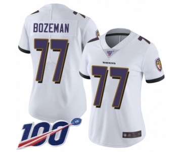 Women's Baltimore Ravens #77 Bradley Bozeman White Vapor Untouchable Limited Player 100th Season Football Jersey