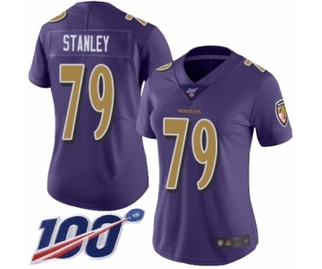 Women's Baltimore Ravens #79 Ronnie Stanley Limited Purple Rush Vapor Untouchable 100th Season Football Jersey