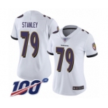 Women's Baltimore Ravens #79 Ronnie Stanley White Vapor Untouchable Limited Player 100th Season Football Jersey