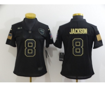 Women's Baltimore Ravens #8 Lamar Jackson Black 2020 Salute To Service Stitched NFL Nike Limited Jersey