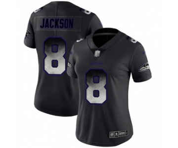 Women's Baltimore Ravens #8 Lamar Jackson Limited Black Smoke Fashion Football Jersey