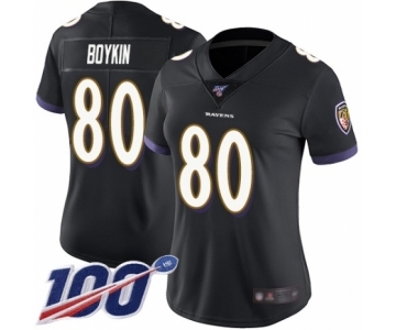 Women's Baltimore Ravens #80 Miles Boykin Black Alternate Vapor Untouchable Limited Player 100th Season Football Jersey