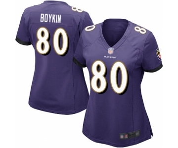 Women's Baltimore Ravens #80 Miles Boykin Game Purple Team Color Football Jersey