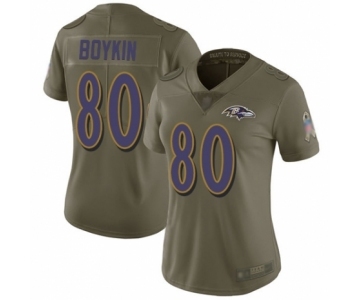 Women's Baltimore Ravens #80 Miles Boykin Limited Olive 2017 Salute to Service Football Jersey