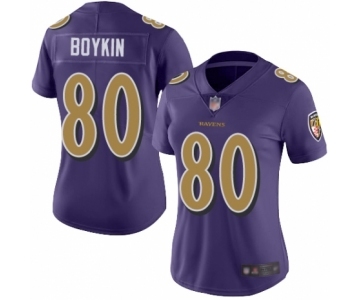 Women's Baltimore Ravens #80 Miles Boykin Limited Purple Rush Vapor Untouchable Football Jersey