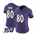 Women's Baltimore Ravens #80 Miles Boykin Purple Team Color Vapor Untouchable Limited Player 100th Season Football Jersey