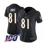 Women's Baltimore Ravens #81 Hayden Hurst Black Alternate Vapor Untouchable Limited Player 100th Season Football Jersey