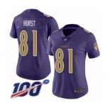 Women's Baltimore Ravens #81 Hayden Hurst Limited Purple Rush Vapor Untouchable 100th Season Football Jersey