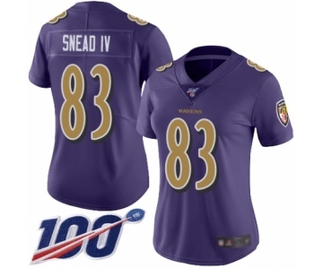 Women's Baltimore Ravens #83 Willie Snead IV Limited Purple Rush Vapor Untouchable 100th Season Football Jersey