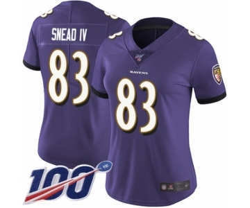 Women's Baltimore Ravens #83 Willie Snead IV Purple Team Color Vapor Untouchable Limited Player 100th Season Football Jersey