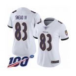 Women's Baltimore Ravens #83 Willie Snead IV White Vapor Untouchable Limited Player 100th Season Football Jersey