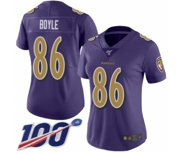 Women's Baltimore Ravens #86 Nick Boyle Limited Purple Rush Vapor Untouchable 100th Season Football Jersey