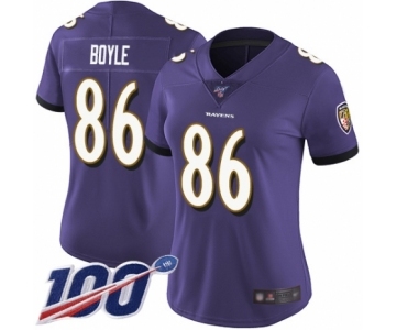 Women's Baltimore Ravens #86 Nick Boyle Purple Team Color Vapor Untouchable Limited Player 100th Season Football Jersey