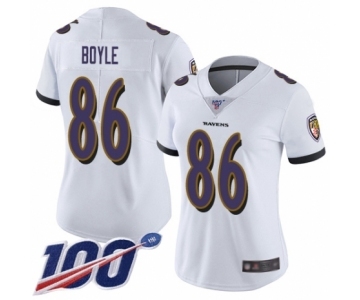 Women's Baltimore Ravens #86 Nick Boyle White Vapor Untouchable Limited Player 100th Season Football Jersey