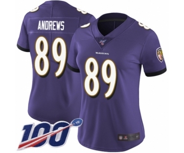 Women's Baltimore Ravens #89 Mark Andrews Purple Team Color Vapor Untouchable Limited Player 100th Season Football Jersey