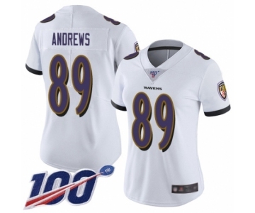 Women's Baltimore Ravens #89 Mark Andrews White Vapor Untouchable Limited Player 100th Season Football Jersey