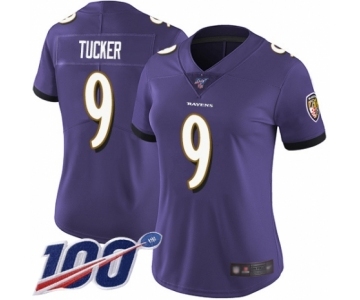 Women's Baltimore Ravens #9 Justin Tucker Purple Team Color Vapor Untouchable Limited Player 100th Season Football Jersey