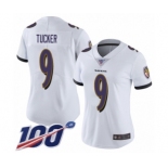 Women's Baltimore Ravens #9 Justin Tucker White Vapor Untouchable Limited Player 100th Season Football Jersey