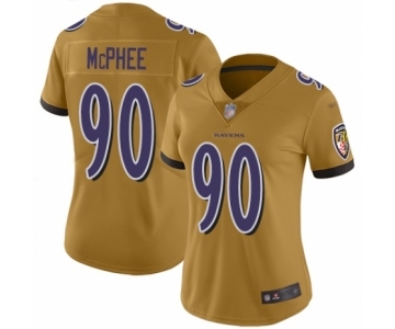 Women's Baltimore Ravens #90 Pernell McPhee Limited Gold Inverted Legend Football Jersey