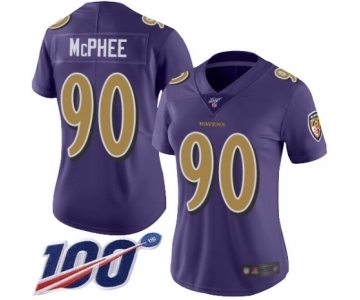 Women's Baltimore Ravens #90 Pernell McPhee Limited Purple Rush Vapor Untouchable 100th Season Football Jersey