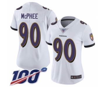 Women's Baltimore Ravens #90 Pernell McPhee White Vapor Untouchable Limited Player 100th Season Football Jersey