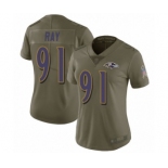 Women's Baltimore Ravens #91 Shane Ray Limited Olive 2017 Salute to Service Football Jersey