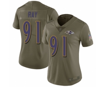 Women's Baltimore Ravens #91 Shane Ray Limited Olive 2017 Salute to Service Football Jersey