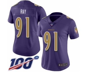 Women's Baltimore Ravens #91 Shane Ray Limited Purple Rush Vapor Untouchable 100th Season Football Jersey