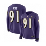 Women's Baltimore Ravens #91 Shane Ray Limited Purple Therma Long Sleeve Football Jersey