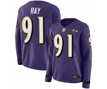 Women's Baltimore Ravens #91 Shane Ray Limited Purple Therma Long Sleeve Football Jersey